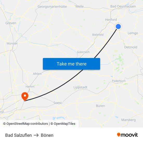 Bad Salzuflen to Bönen map