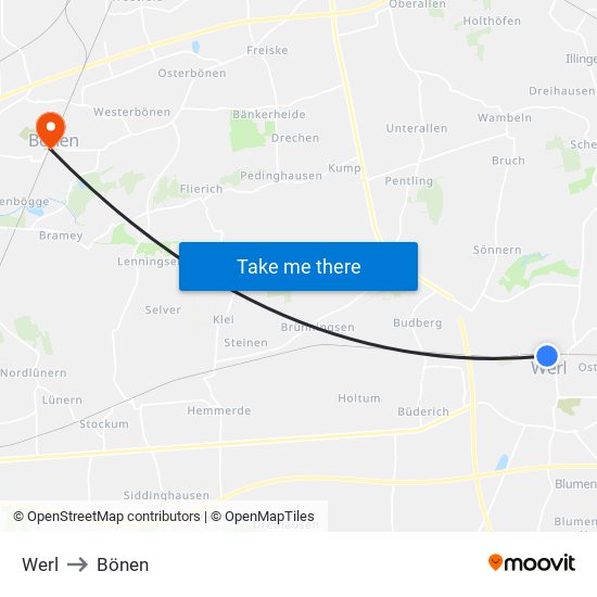 Werl to Bönen map