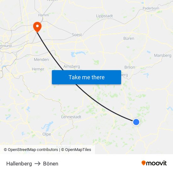 Hallenberg to Bönen map