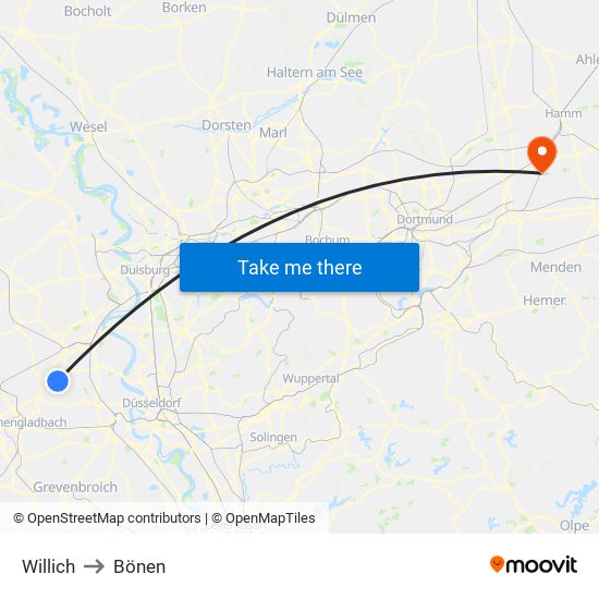 Willich to Bönen map