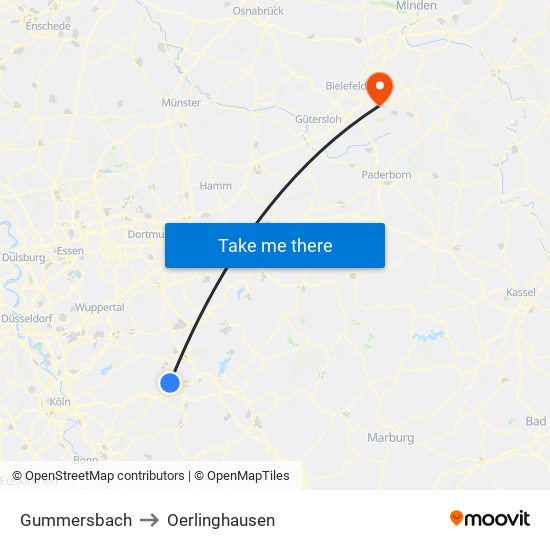 Gummersbach to Oerlinghausen map