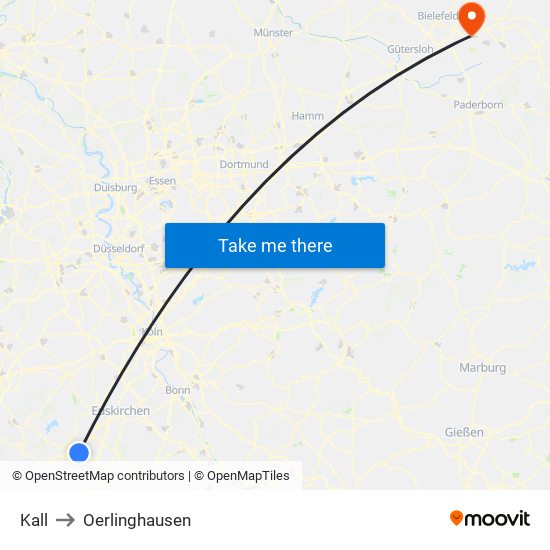 Kall to Oerlinghausen map