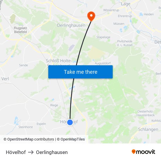 Hövelhof to Oerlinghausen map
