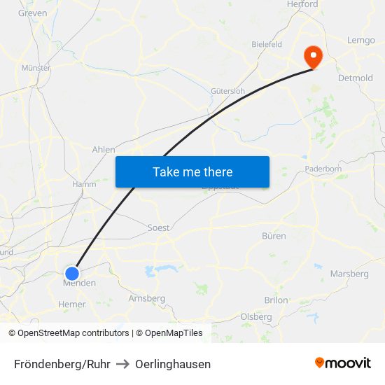 Fröndenberg/Ruhr to Oerlinghausen map