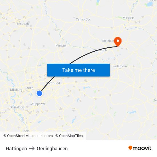 Hattingen to Oerlinghausen map