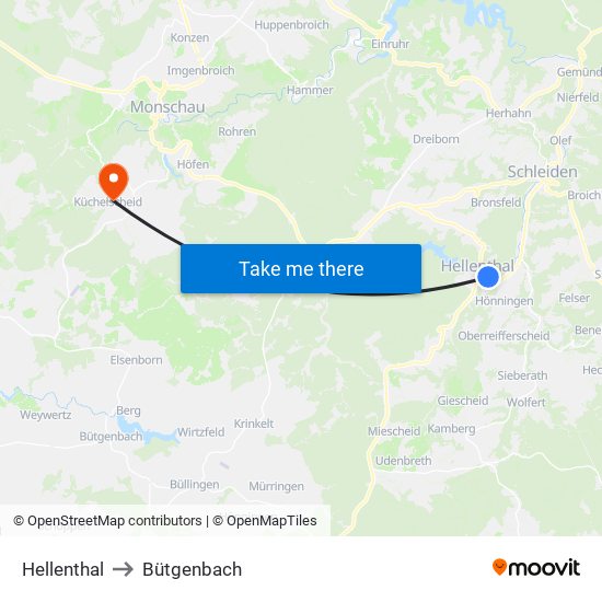 Hellenthal to Bütgenbach map