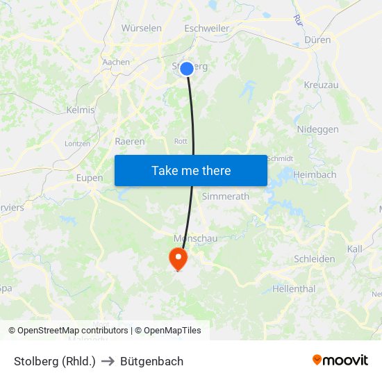 Stolberg (Rhld.) to Bütgenbach map