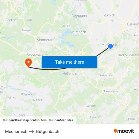 Mechernich to Bütgenbach map