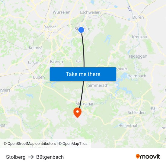 Stolberg to Bütgenbach map