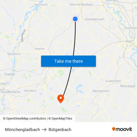 Mönchengladbach to Bütgenbach map