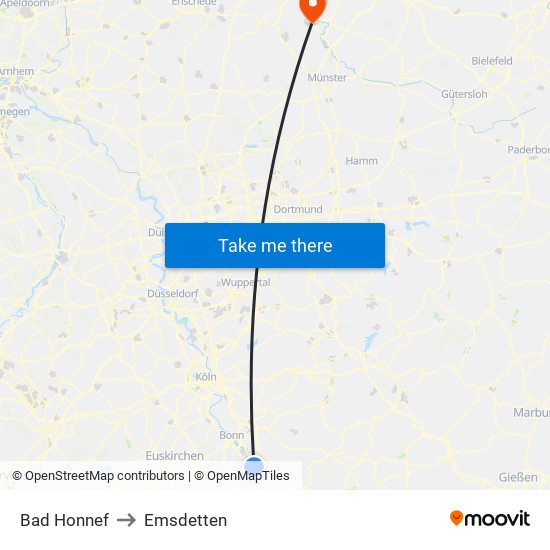 Bad Honnef to Emsdetten map