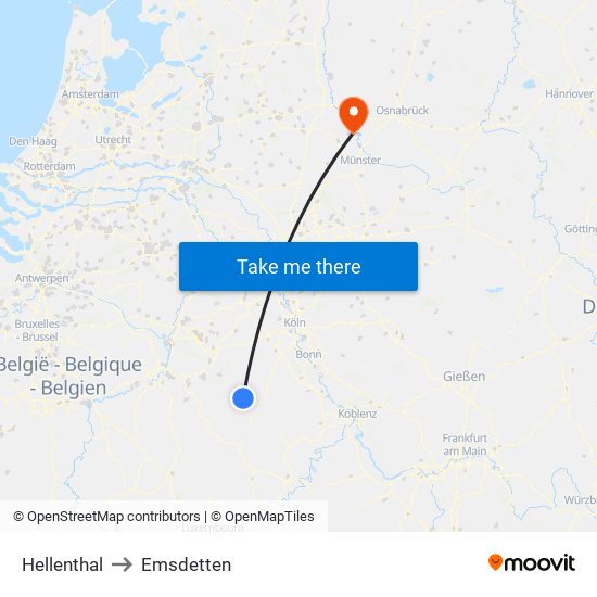 Hellenthal to Emsdetten map
