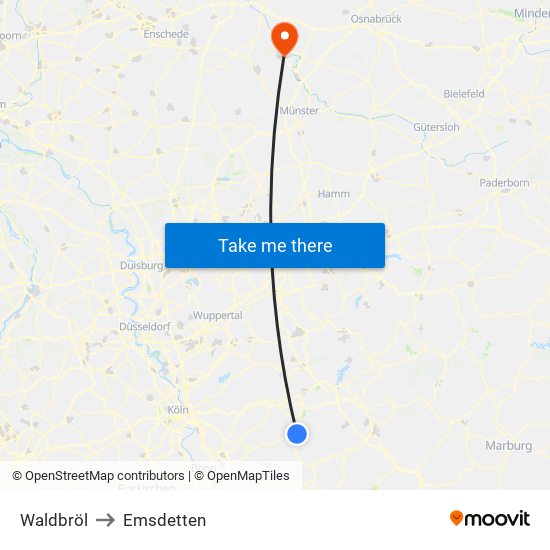 Waldbröl to Emsdetten map