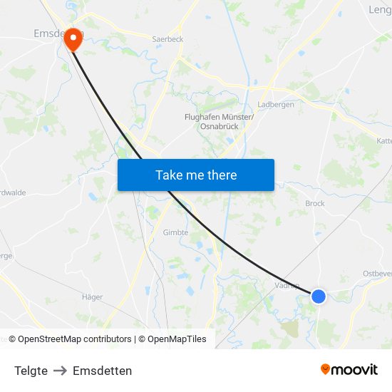 Telgte to Emsdetten map