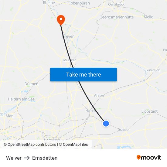 Welver to Emsdetten map