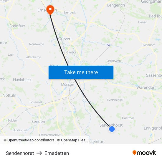 Sendenhorst to Emsdetten map