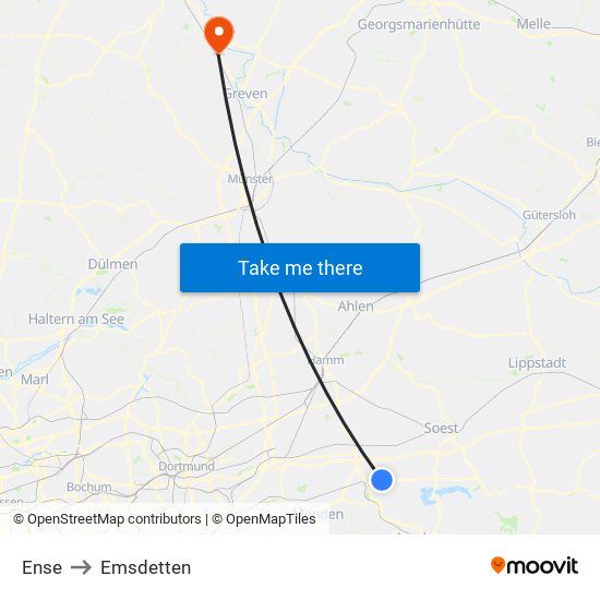 Ense to Emsdetten map