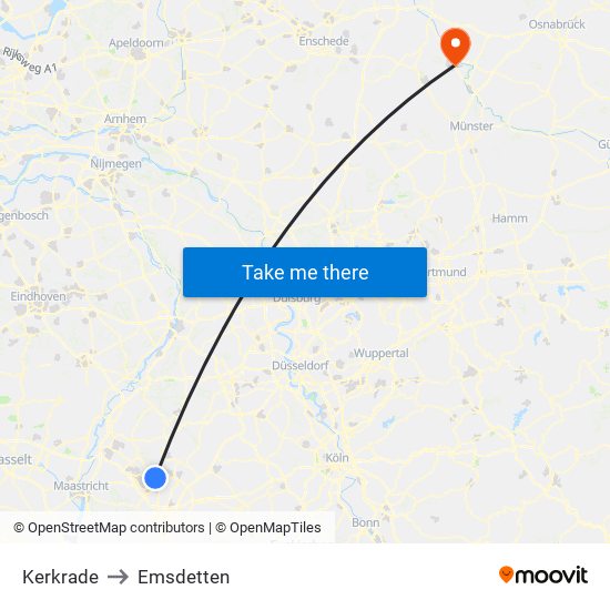 Kerkrade to Emsdetten map