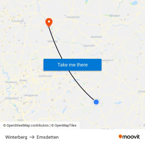 Winterberg to Emsdetten map