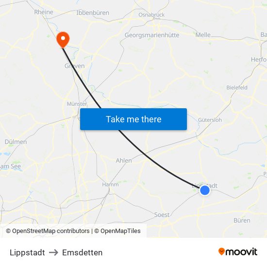 Lippstadt to Emsdetten map