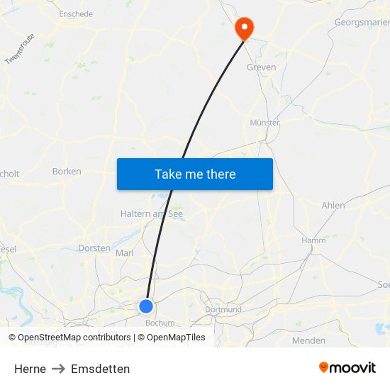 Herne to Emsdetten map