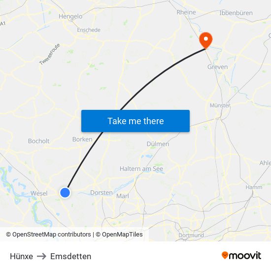 Hünxe to Emsdetten map