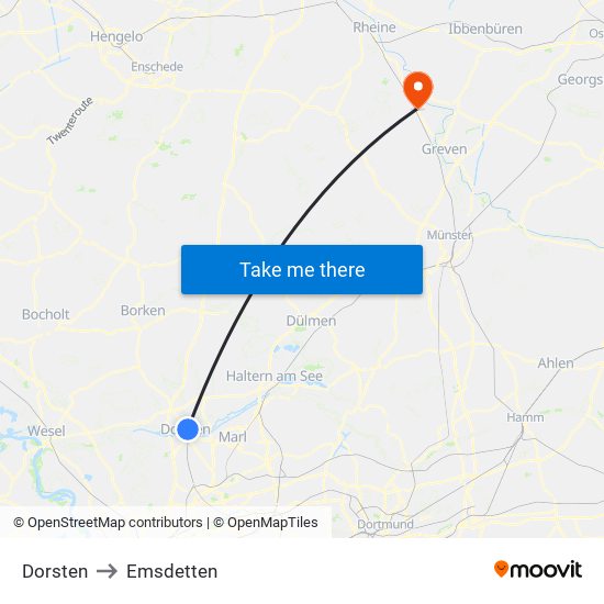 Dorsten to Emsdetten map