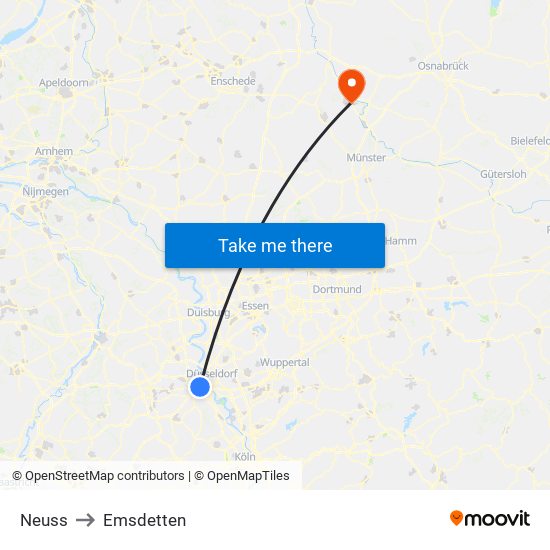 Neuss to Emsdetten map