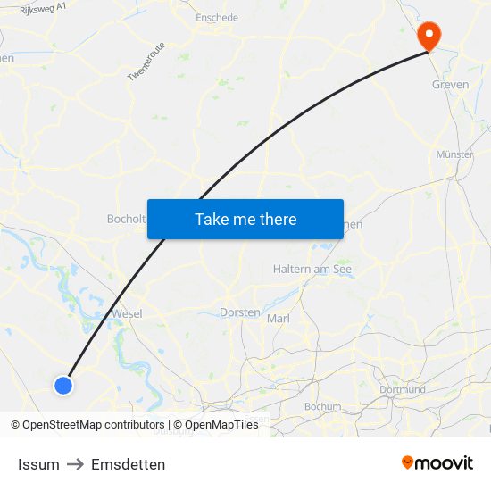 Issum to Emsdetten map