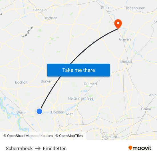 Schermbeck to Emsdetten map