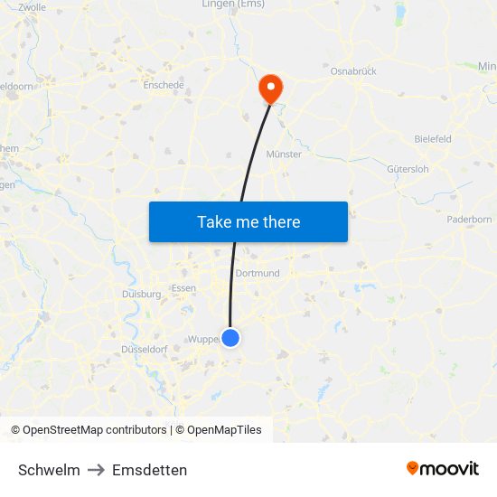 Schwelm to Emsdetten map