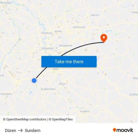 Düren to Sundern map