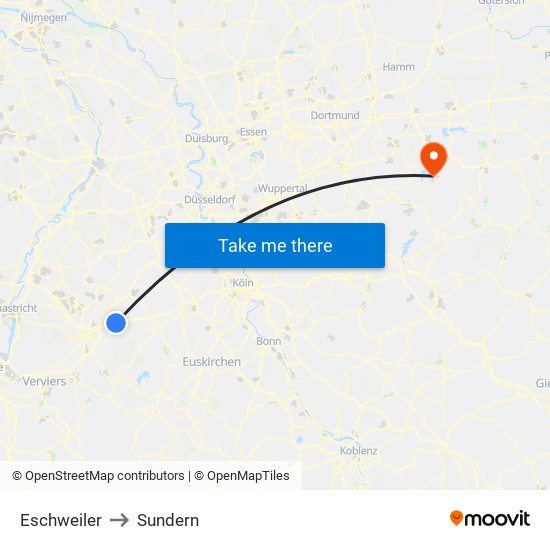 Eschweiler to Sundern map
