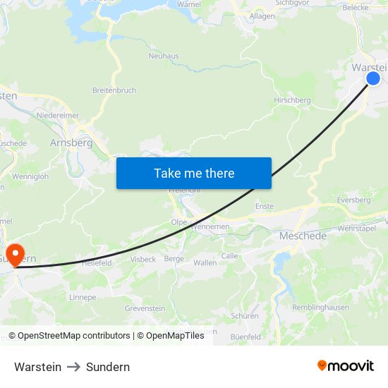 Warstein to Sundern map