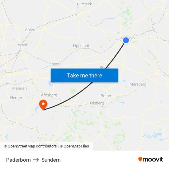 Paderborn to Sundern map
