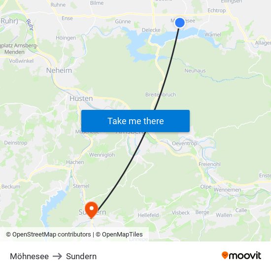 Möhnesee to Sundern map