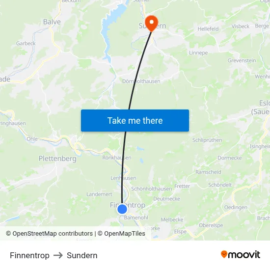 Finnentrop to Sundern map