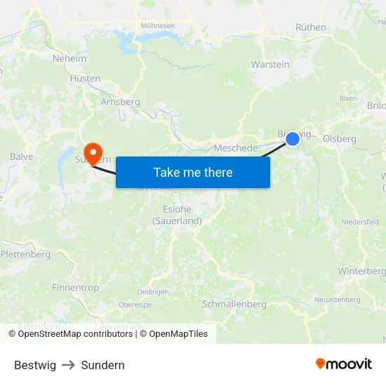 Bestwig to Sundern map