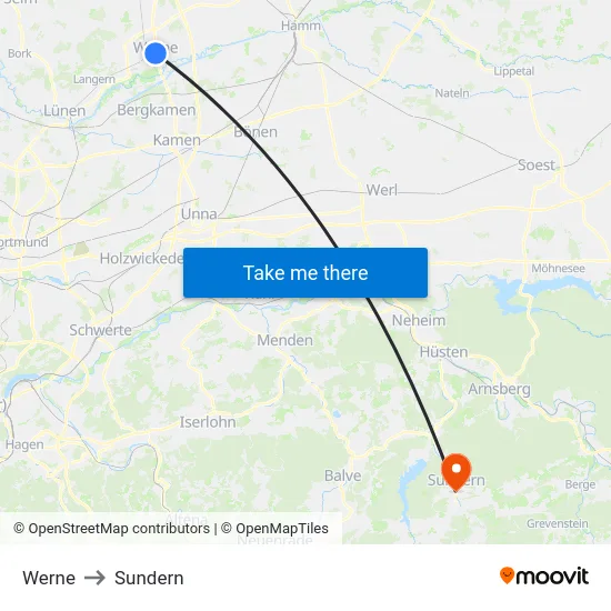 Werne to Sundern map
