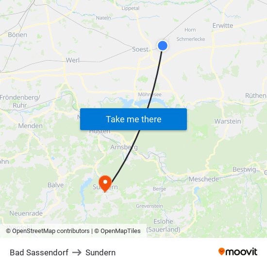 Bad Sassendorf to Sundern map