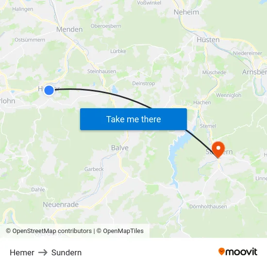 Hemer to Sundern map