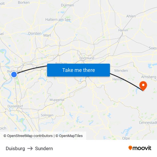 Duisburg to Sundern map