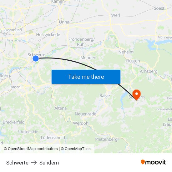 Schwerte to Sundern map