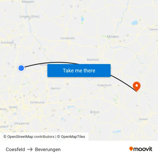 Coesfeld to Beverungen map