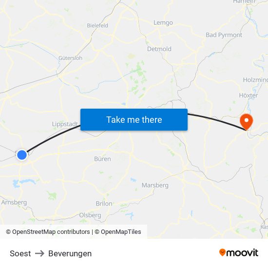 Soest to Beverungen map