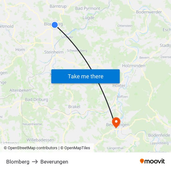 Blomberg to Beverungen map