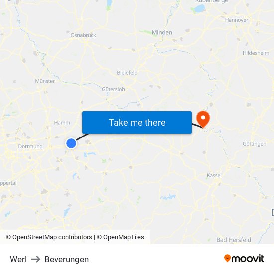 Werl to Beverungen map