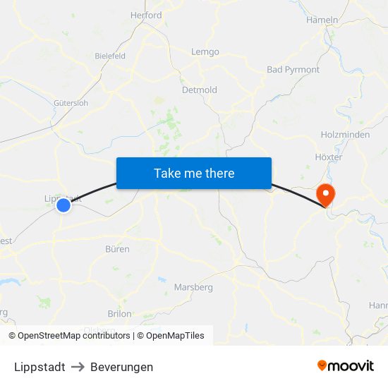 Lippstadt to Beverungen map