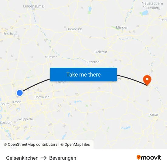 Gelsenkirchen to Beverungen map