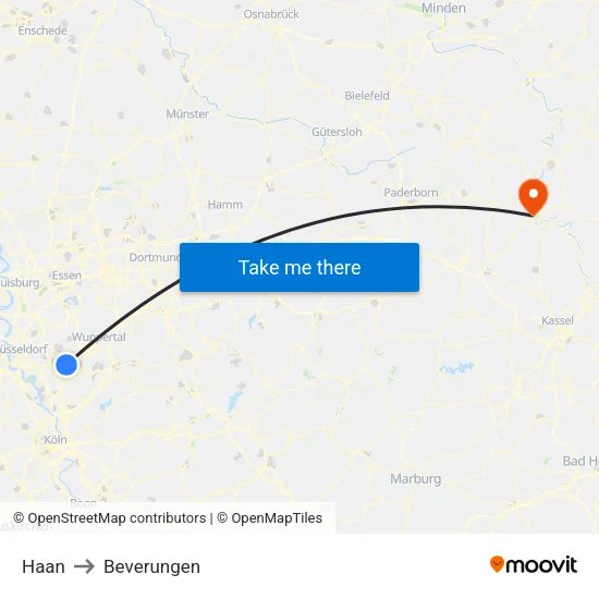 Haan to Beverungen map
